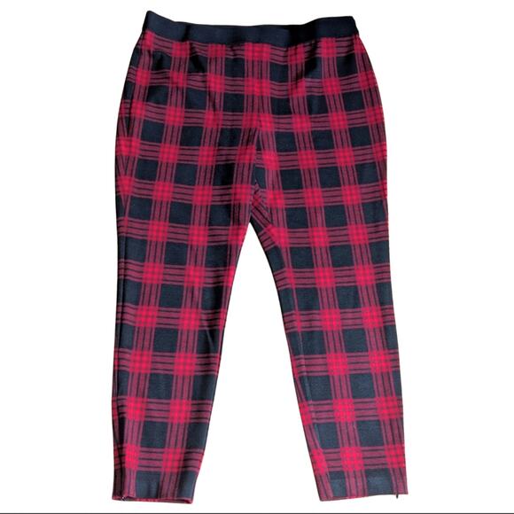 Talbots Buffalo Check Red Plaid Holiday Pull On Comfy Casual Ankle Zip Pants 16P - Picture 1 of 4